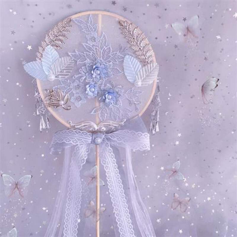 六芒星ita纯手工中华风九歌南国暮蝶古风汉服团扇长柄刺绣 九歌南国