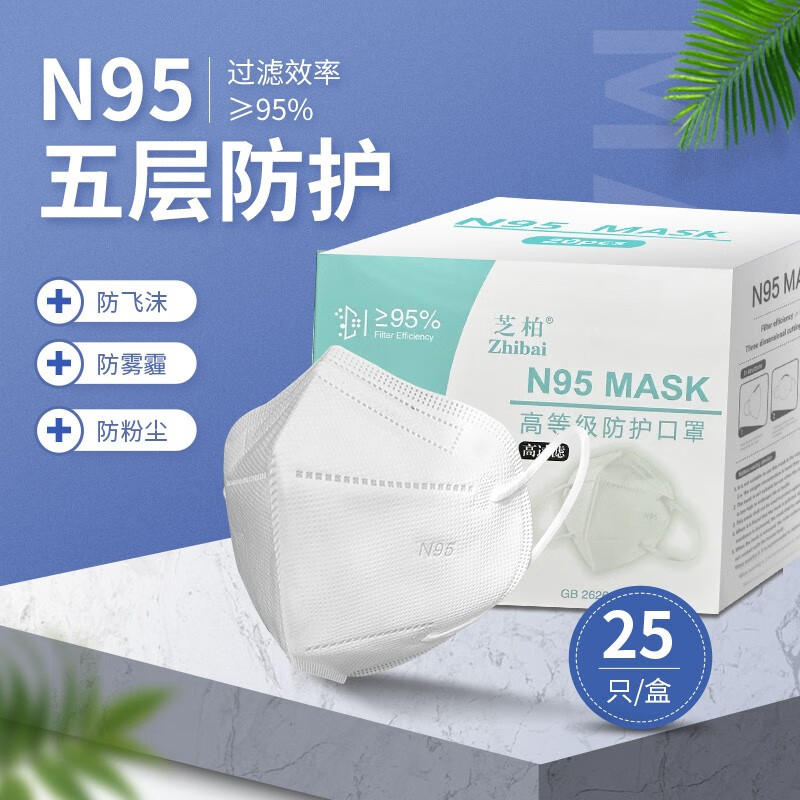 【贵朵】N95口罩五层防护一次性3d立体口罩防飞沫防雾霾防粉尘 一盒25只