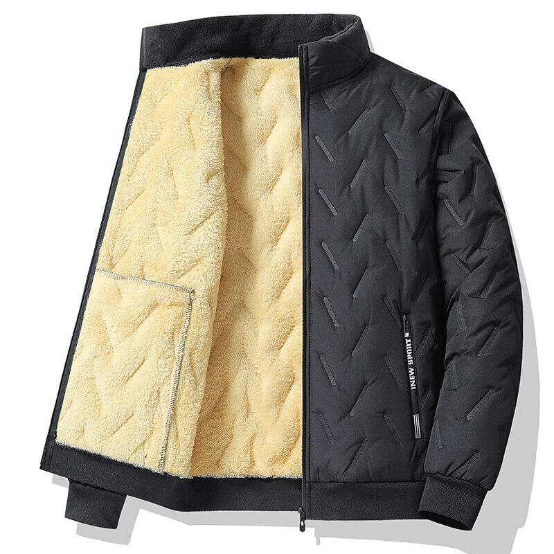 凯逸弗（kainifu）冬季休闲立领羊羔绒棉服男新款时尚保暖加绒外套男 黑色 2XL