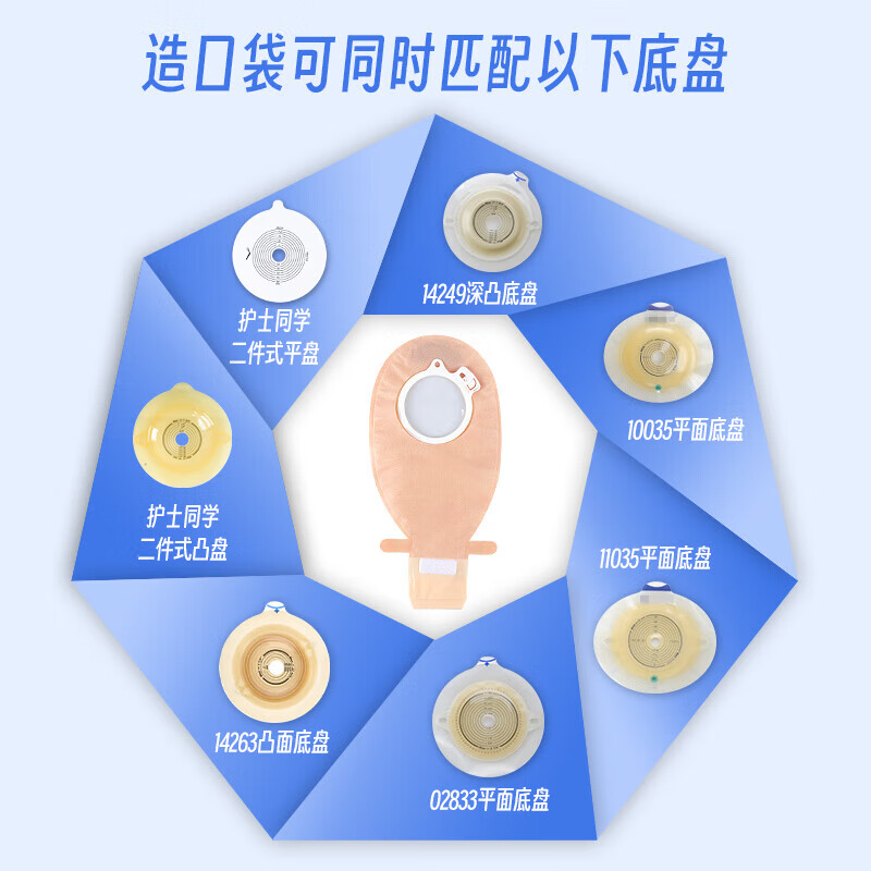 护士同学微凸二件式卡扣式造口袋魔术贴活性碳过滤粘扣款造瘘袋11035微凸 5个平面底盘