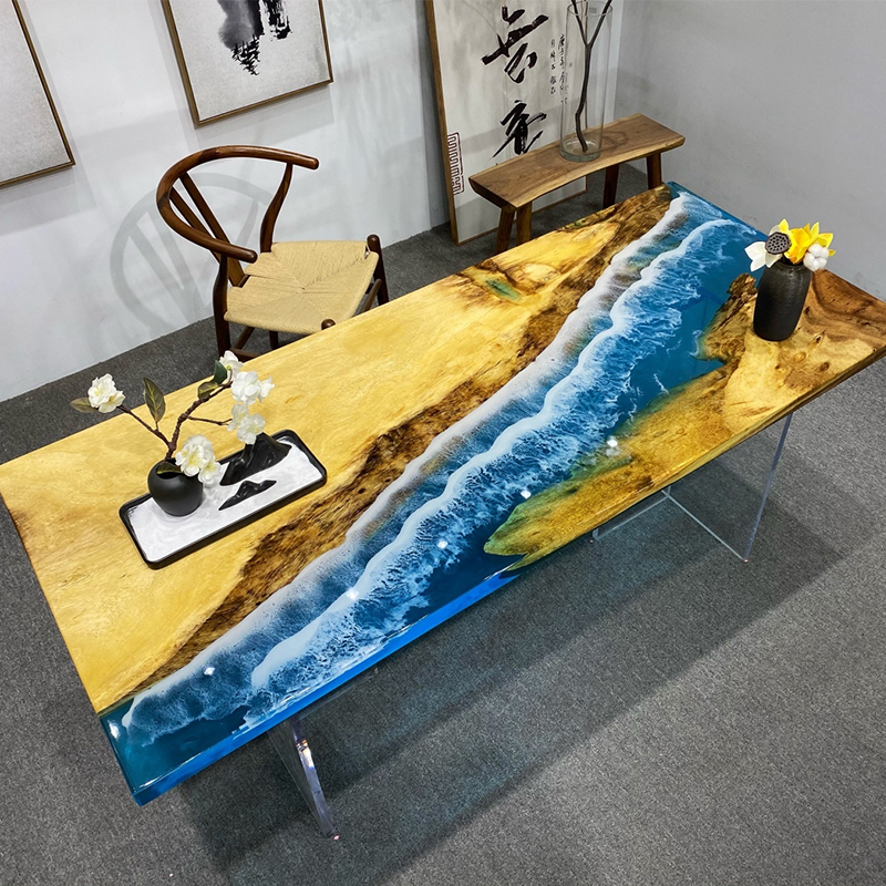 闻硕环氧树脂桌子河流桌茶几茶桌台实木桌面胡桃木大板桌原木海浪订金