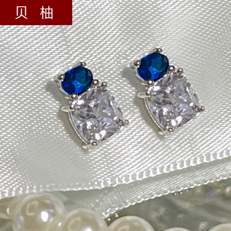 貝柚 超美不規(guī)則鋯石蝴蝶耳釘S925氣質百搭小巧耳環(huán)女 藍白鋯石耳釘 925銀