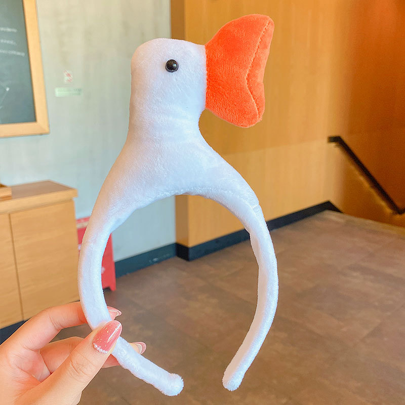 秋冬毛绒搞怪可爱小黄鸭发箍女头箍束发洗脸发卡拍照头饰 白色你好鸭