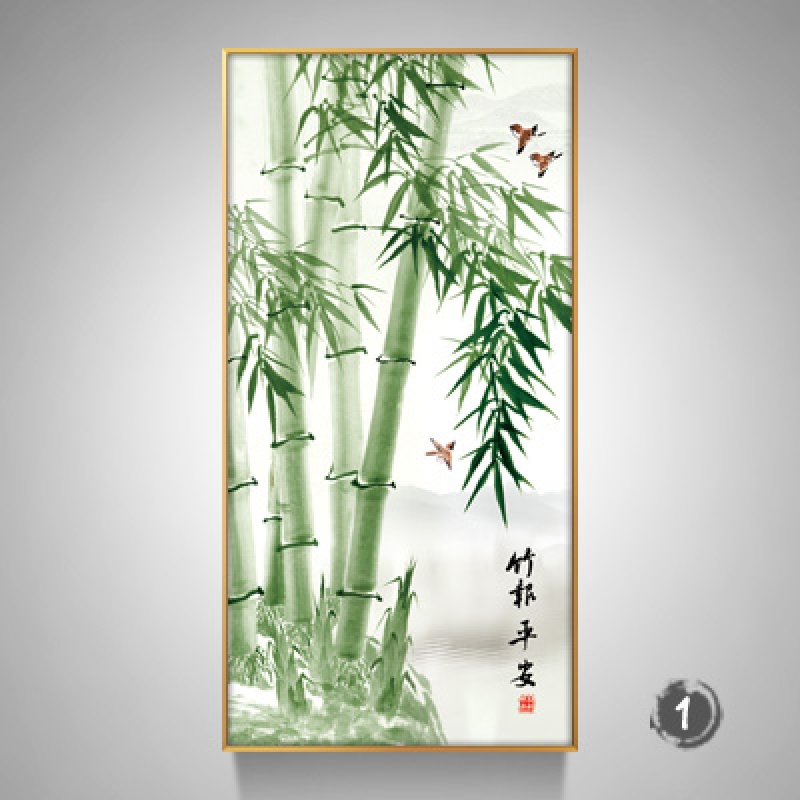 新中式竹子画入户玄关装饰画新中式竖版单幅走廊过道挂画壁画竹报平安