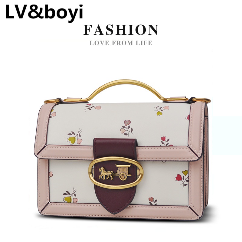 lvboyi包包2023款小印花风琴包复古女包单肩手提包金属手柄斜挎包