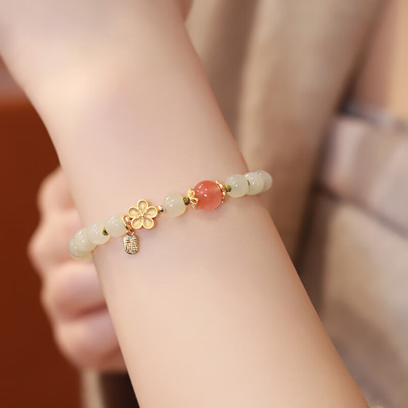 lostsoul桃花络和田玉抽拉款可调节手链女新中式百搭