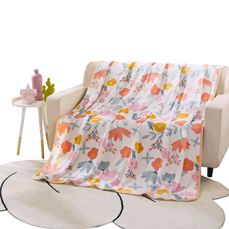 办公室休闲法兰绒毯子 超柔毛毯 午睡空调毯毛毯 毛巾被 繁花漫漫100*