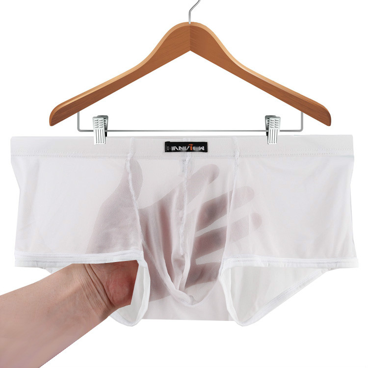 男士全透明内裤 男平角低腰性感 网纱超薄四角一片式裤头 白色 M 2.0-2.3尺