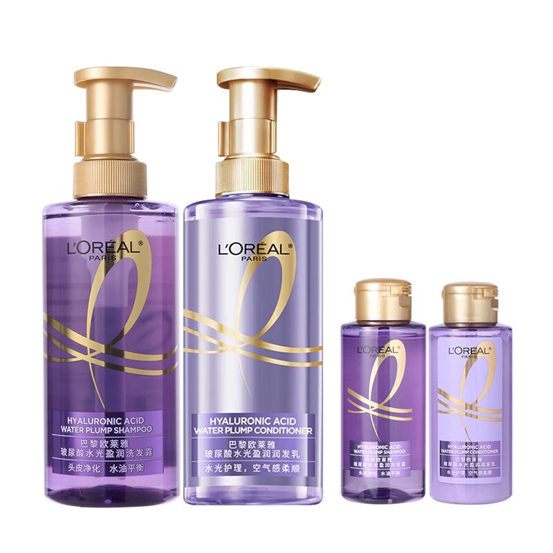 欧莱雅（L’OREAL）玻尿酸水光盈润洗护套装（洗发露440ml+润发乳440ml+100ml*2） 440ml洗+440ml护+100ml*2