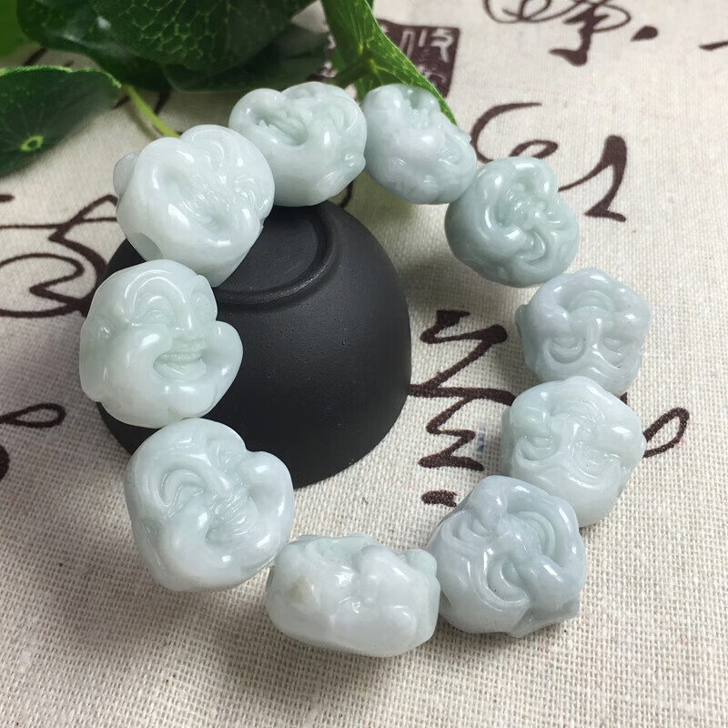 静汝玉缅甸翡翠佛头天然玉石佛珠手链男女款 送礼推荐520礼物