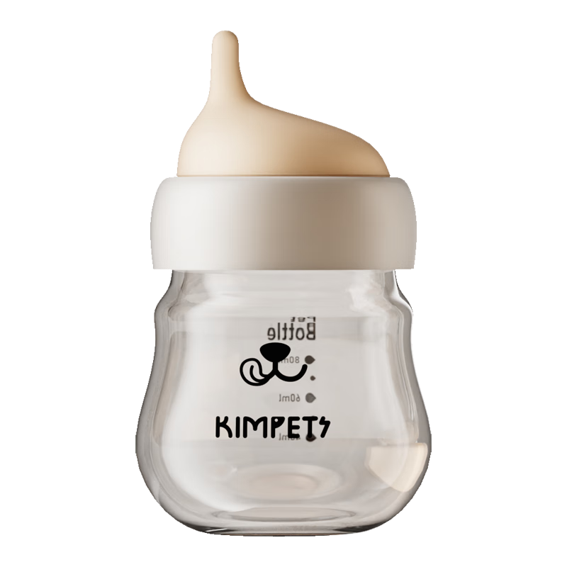 KimPets寵物奶瓶玻璃嬰兒喝奶器幼貓幼犬專(zhuān)用喂奶瓶小貓硅膠耐咬喝奶嘴狗 寵物嬰兒奶瓶白色