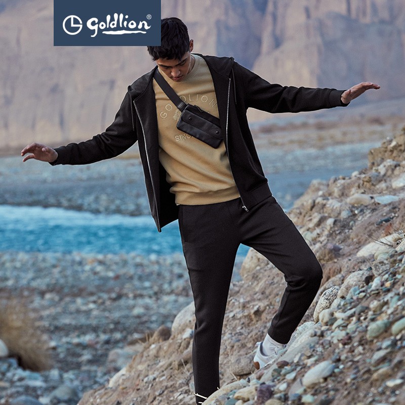 金利来秋冬新款针织开衫外套男士连帽棉混纺珠地简约时尚拉链卫衣 99-黑色 M 170/88A 推荐110-135斤