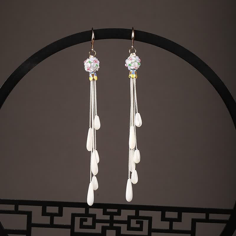 筱惠配旗袍的流苏耳环 古风白色贝壳耳饰 国风个性耳坠楼兰客栈原创女