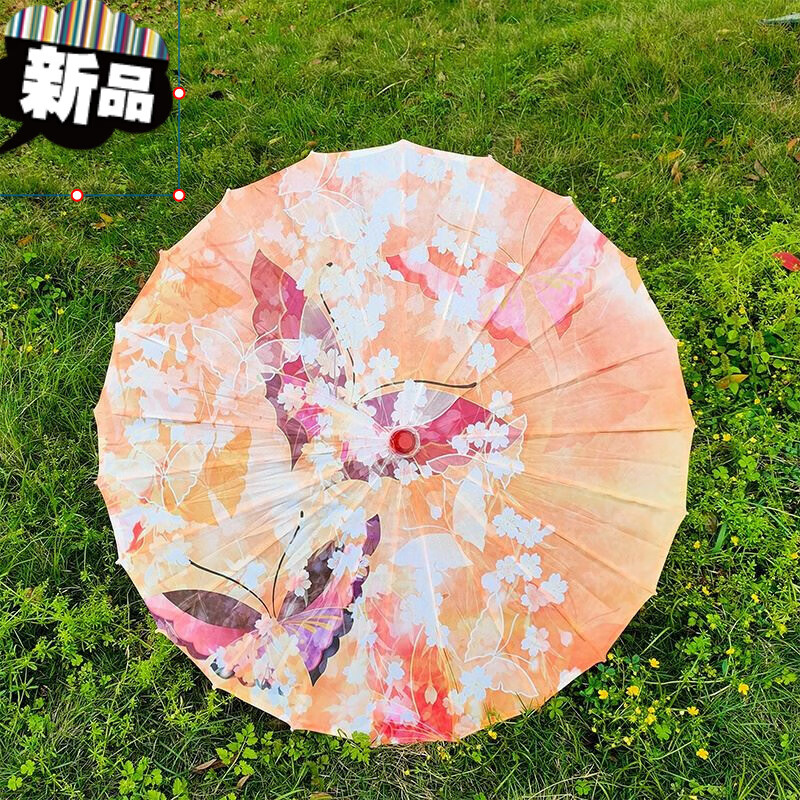 蒼塑油紙傘古風(fēng)傘男女漢服舞蹈?jìng)惴烙晔覂?nèi)外裝飾吊頂傘中國(guó)風(fēng)傘燈 金色 82cm  不防雨復(fù)古花紙傘 半穿