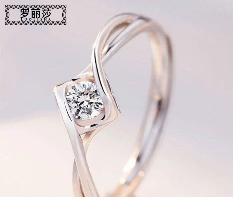 罗丽莎配 925六爪莫桑石求婚钻戒指女情侣戒指生日礼物 新款爱心钻戒