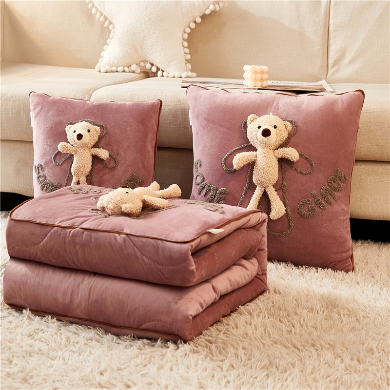 玩偶熊-豆沙 抱枕40*40cm展开被子105*145cm