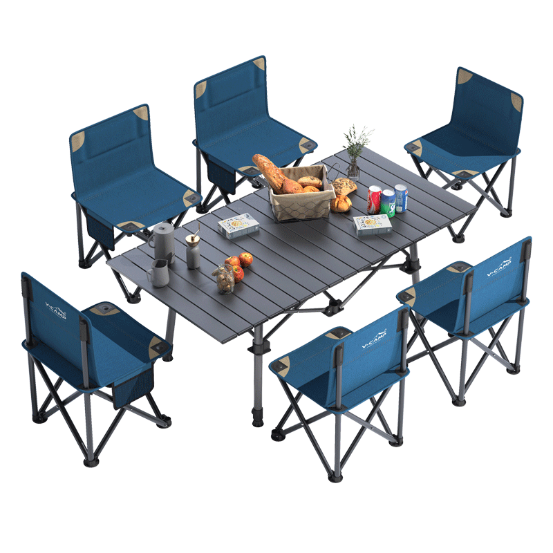 威野营(V-CAMP)户外折叠桌椅套装 野餐桌椅露营烧烤 升降可调节 120cm便携铝桌7件套