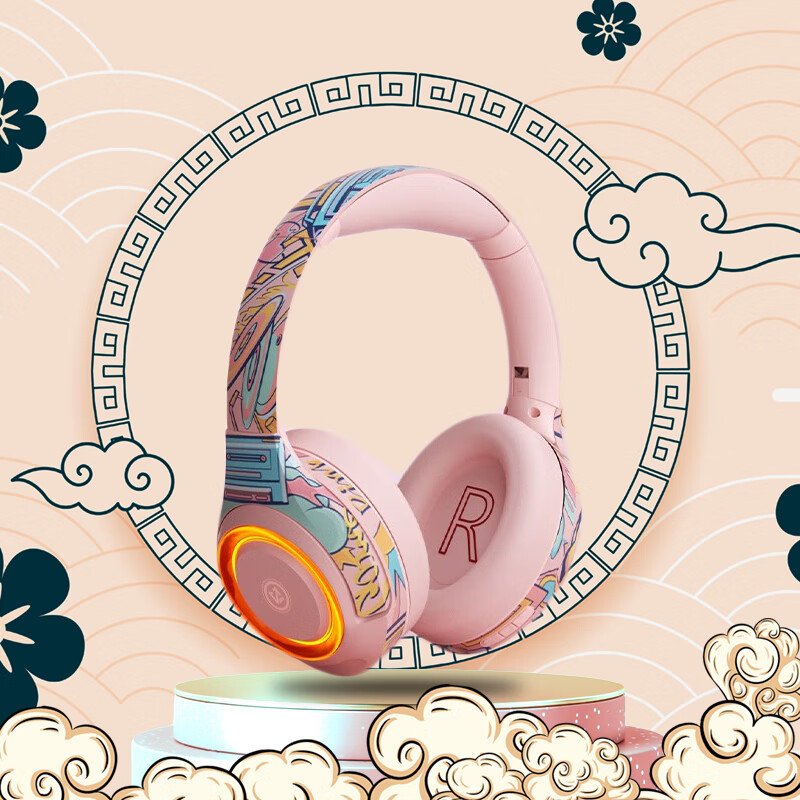 lvsonmng柏林之声适用索尼真无线蓝牙耳机头戴式国潮听歌电竞游戏有线耳麦电脑男女生跑步运动降噪蓝牙耳麦 粉红色