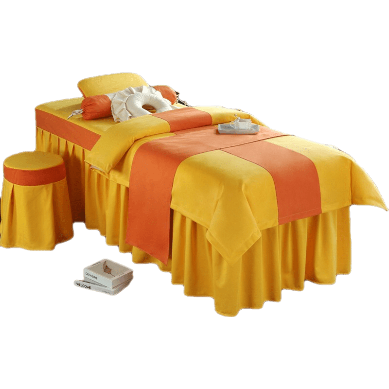 2022纯色网红美容床罩四件套轻奢荷兰尼美容院专用按摩床纯棉小潘 明黄色 四件套190*70方头