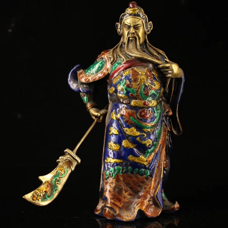 铜人艺巷全铜景泰蓝提刀关公铜像家居办公室装饰工艺品关公站像装饰