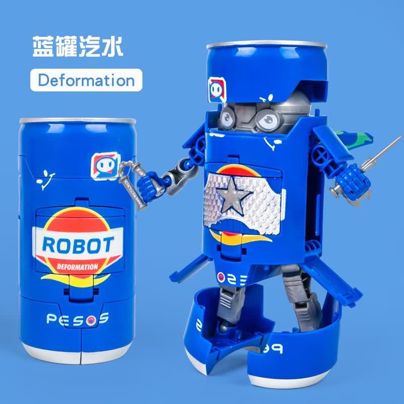 星钢汽水武士变形玩具儿童易拉罐机器人金刚模型男孩礼物 蓝罐汽水【2