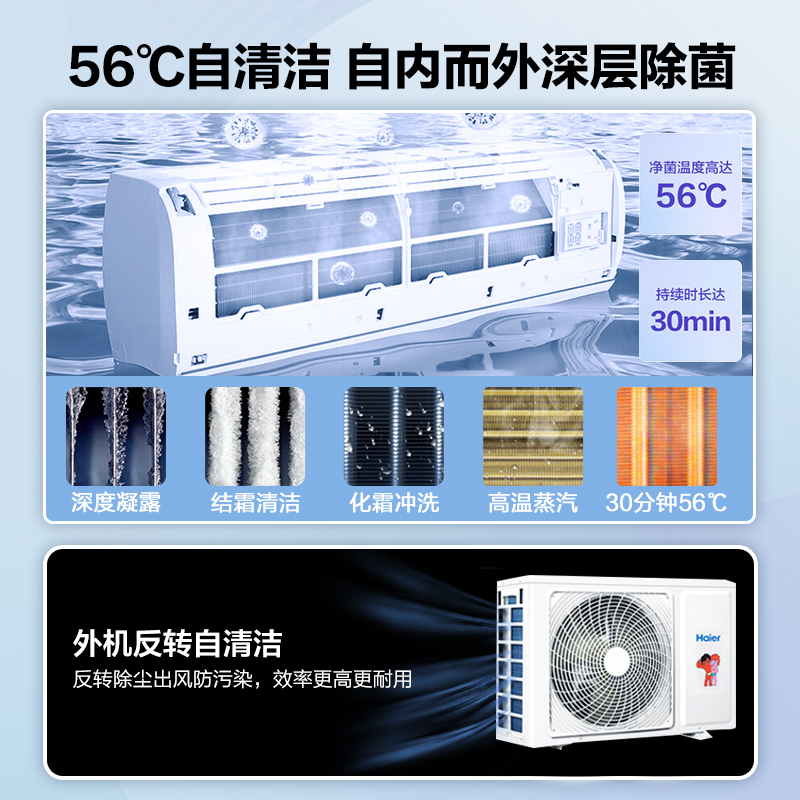 海尔空调 挂机 1.5匹 静悦 新一级能效变频冷暖1匹P内外机自清洁壁挂式卧室空调挂机大风口防直吹 【1.5匹变频新一级】独立除湿-除菌自清洁