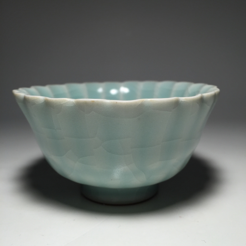 柏采官方台湾柏采窑豆青釉自然开片莲意杯br141汝窑茶杯功夫茶具