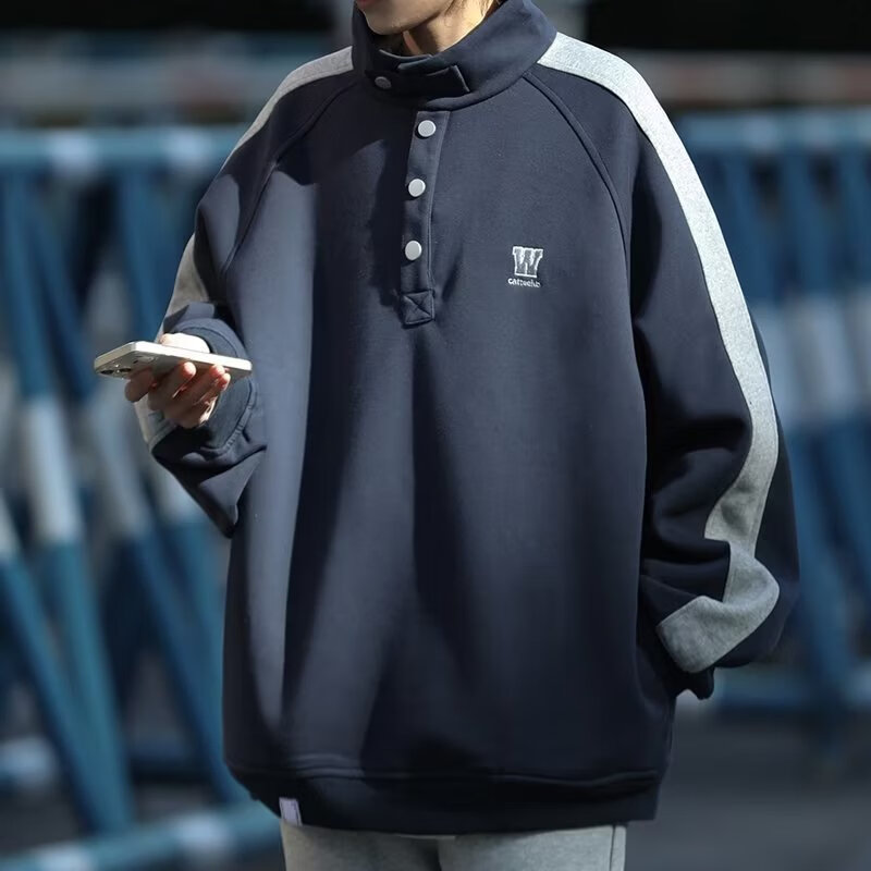 POUM男装联名情侣卫衣男秋冬季美式加绒加厚嘻哈痞帅保暖外套无帽上衣 WLFS-926灰色 L