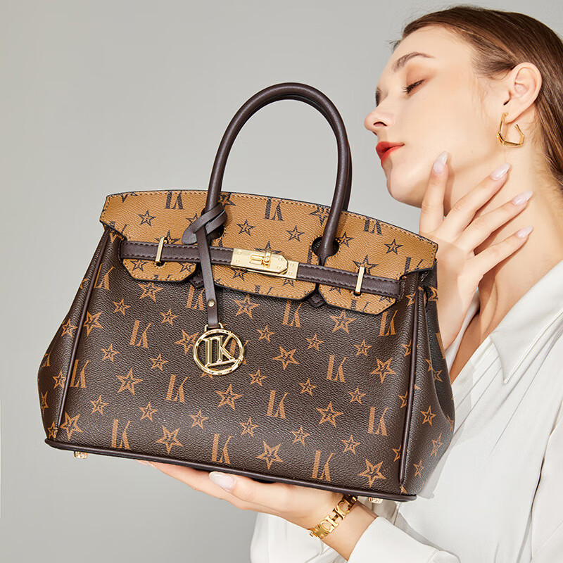 酷奇袋鼠酷奇女包轻奢品牌女包大容量手提包女士包包时尚铂金包单肩斜挎包 咖啡色