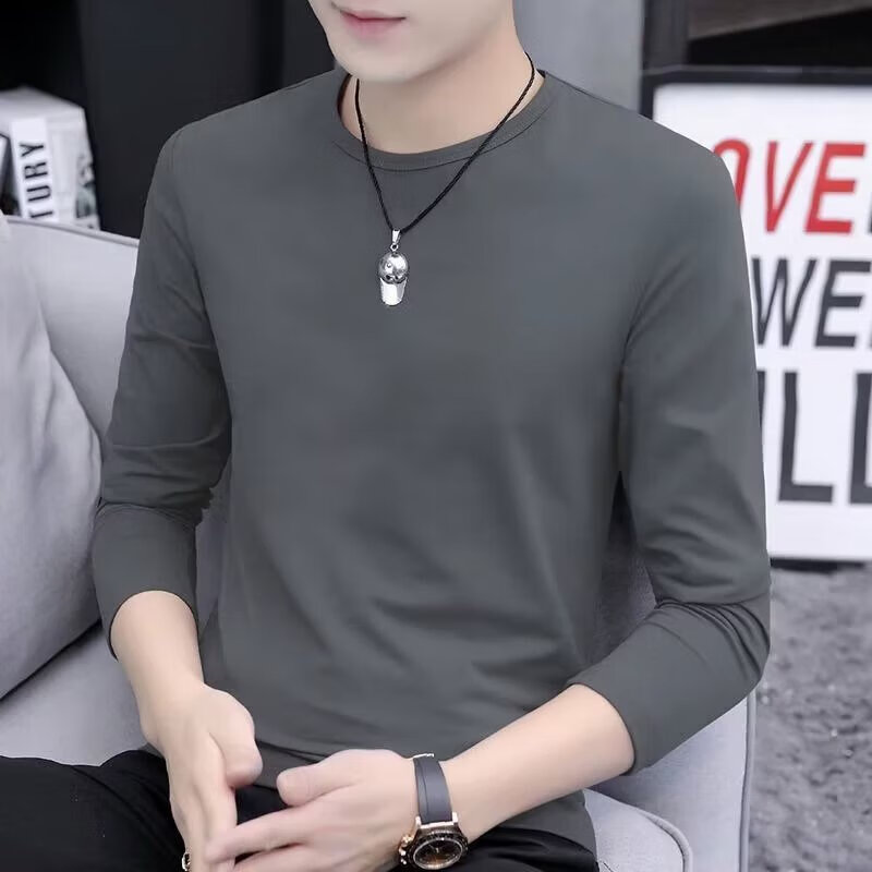 锡元长袖T恤男装2023新款秋装上衣男修身打底衫内搭单件秋衣外穿 深灰色 2XL 【120-140斤】