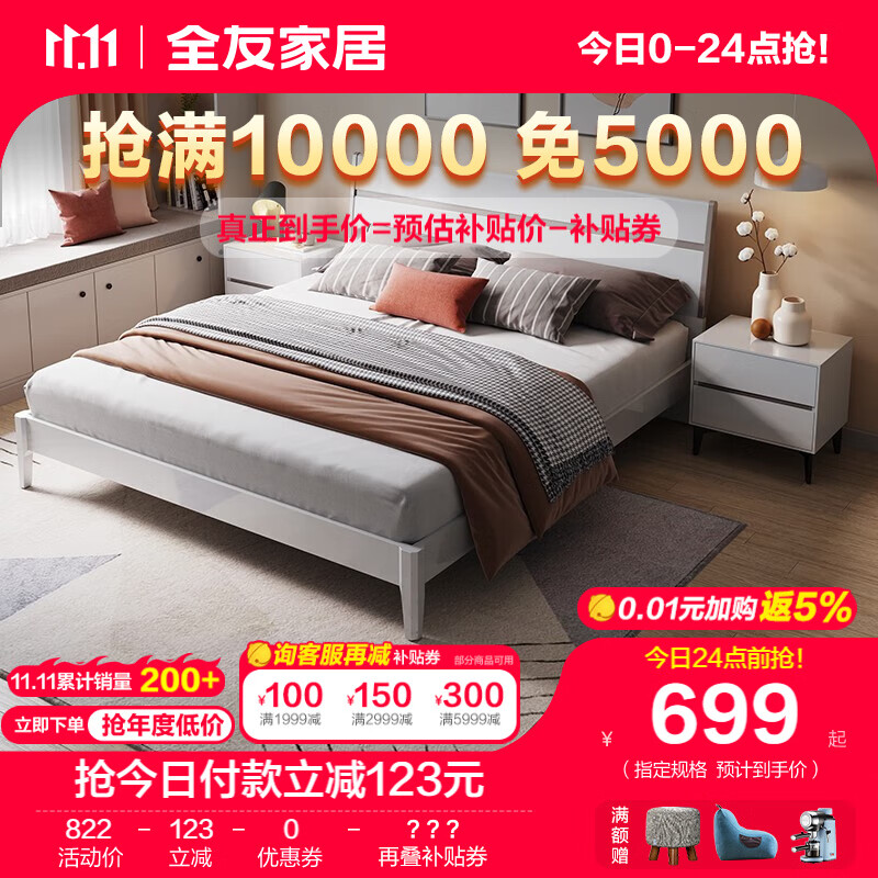 全友家居床现代简约板木床主卧双色拼接框架板式大床小户型126101 双灰|1.5m单床使用感如何?
