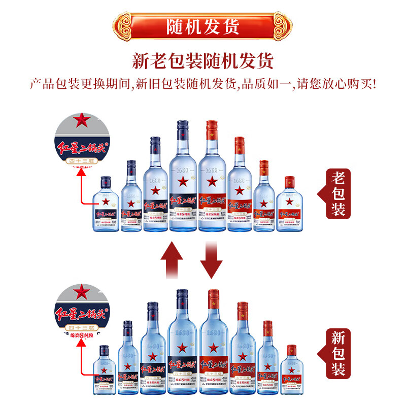 红星二锅头蓝瓶绵柔8陈酿 清香型白酒 53度整箱装 口粮酒 53度 750mL 6瓶 (原箱)