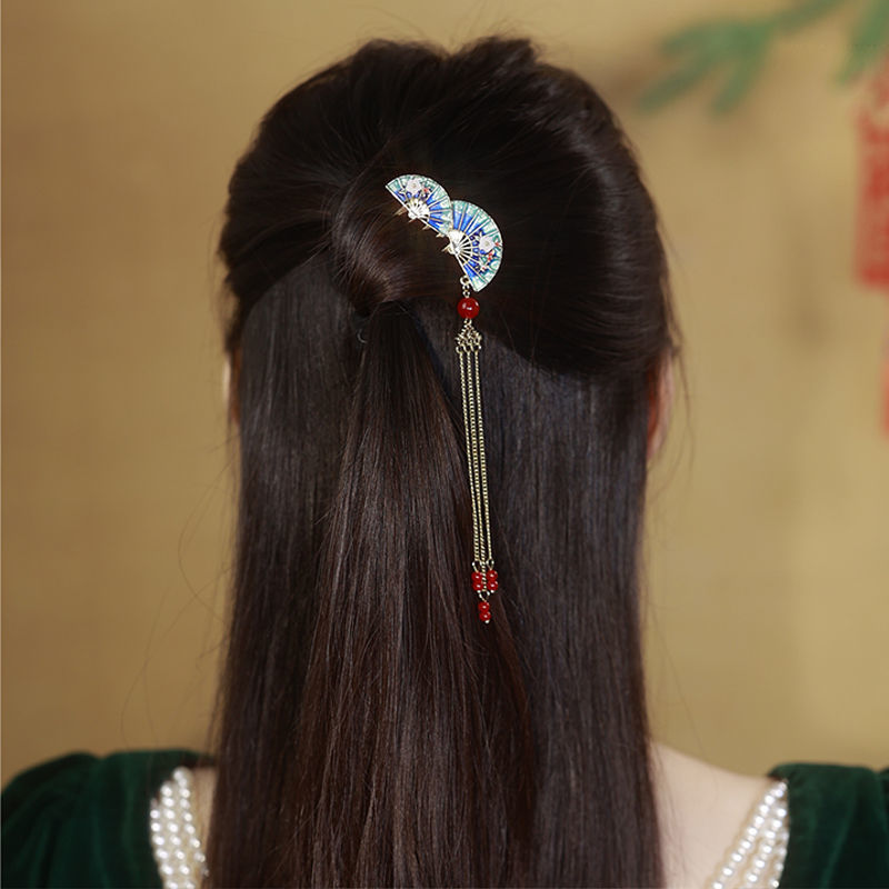 流苏发簪女古风高级感中式小众设计头发饰簪子简约步摇 金色 扇形发簪