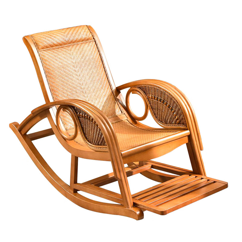 文尚嘉摇摇椅大人躺椅家用藤椅老人阳台真藤摇椅实木客厅休闲午睡逍遥