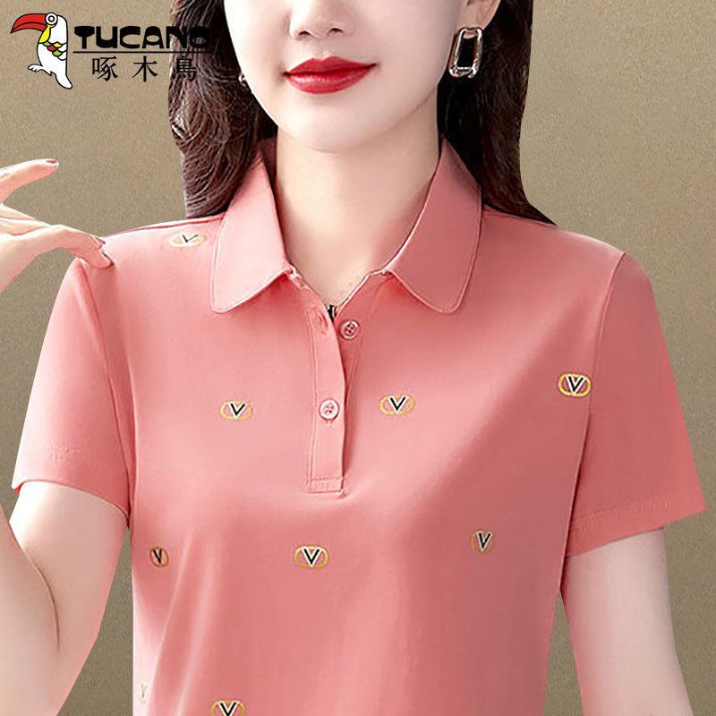 轻奢品牌高档女装官方纯棉polo衫t恤女夏装上衣翻领修身休闲女士