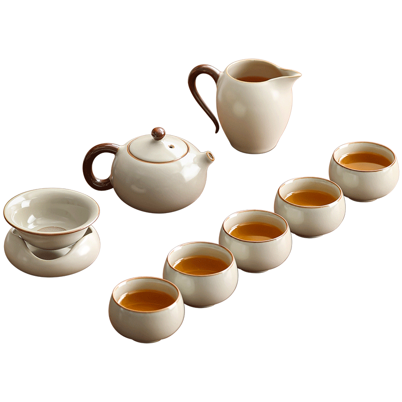 尚言坊汝窯功夫茶具整套高檔家用陶瓷泡茶壺茶杯器具全套裝中秋節(jié)禮物