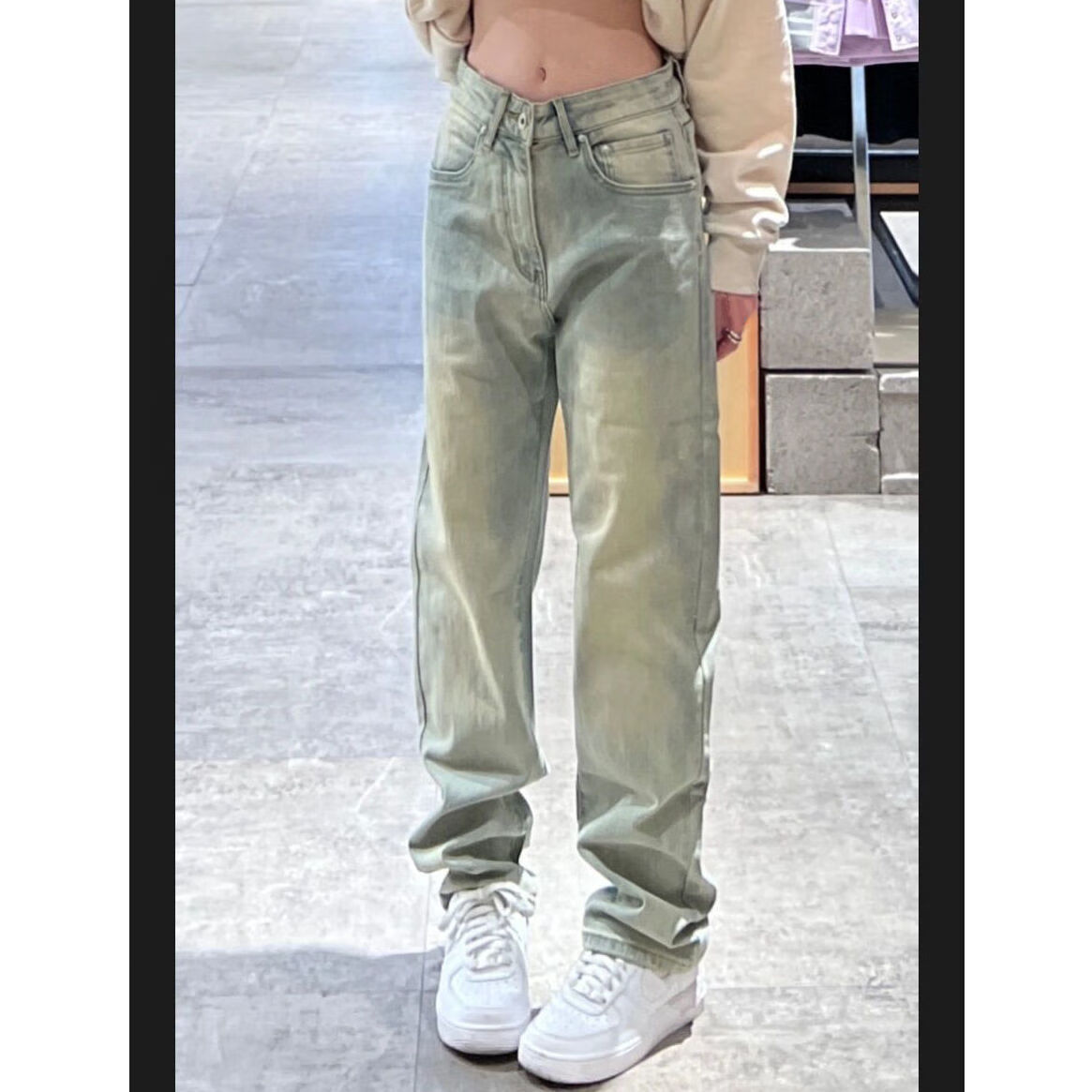 奔瑜裤子女秋冬季小个子矮个子显高阔腿裤美式工装裤复古高街水洗做旧