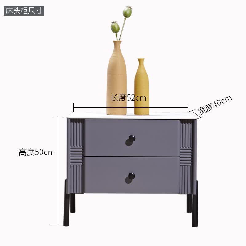 烤漆斗柜北欧简约现代岩板床头柜意式极简轻奢卧室床边柜免安装二