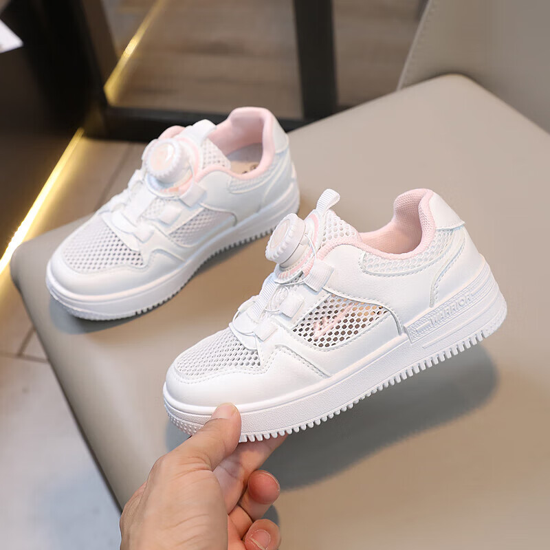 回力（Warrior）童鞋网面小白鞋凉鞋纽扣运动鞋休闲鞋板鞋 WZ(CL)-0347 白粉 33 