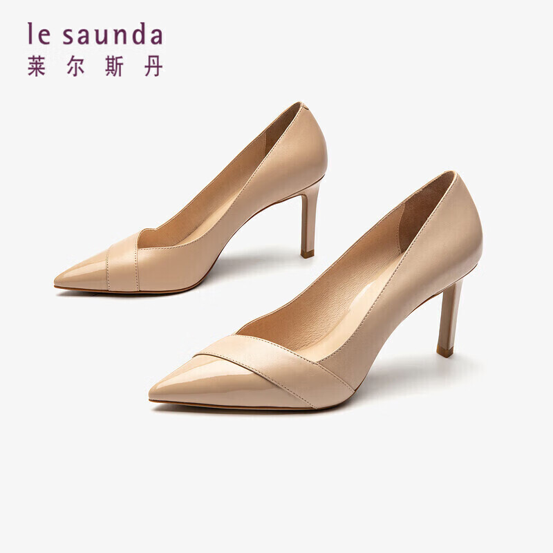 莱尔斯丹春夏款时尚优雅通勤尖头浅口婚鞋高跟女单鞋3m74002 米色bek
