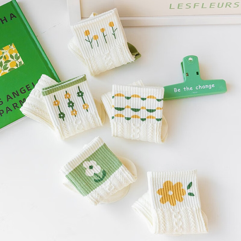 米大爷10双袜子女春秋季中筒棉袜吸汗透气女袜小花休闲百搭潮流女士袜子 小花款中筒女袜 10双 均码