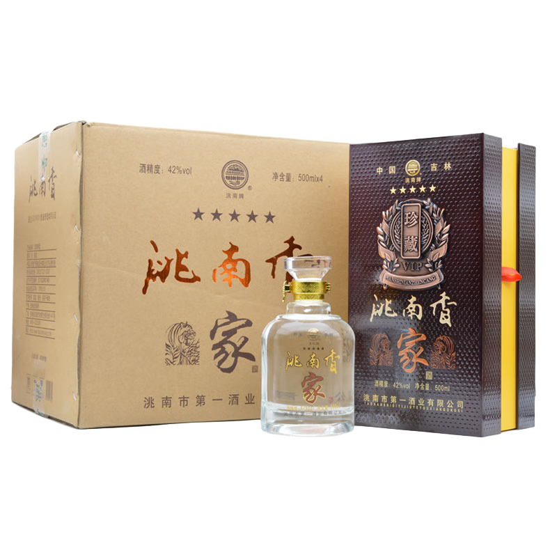 洮南香 家酒 濃香型純糧白酒東北吉林名酒 聚會送禮 42度 500mL 4瓶 （送禮袋）