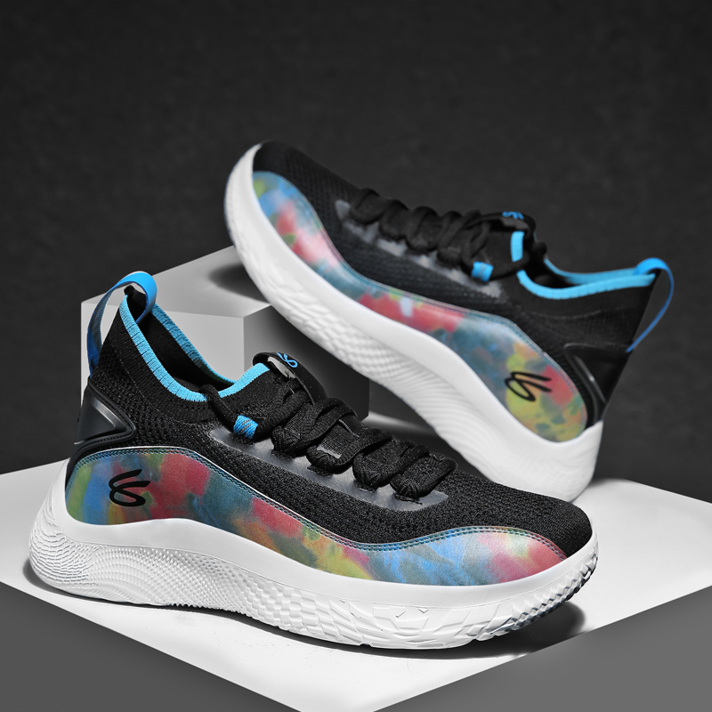 支持国货篮球鞋男女黑彩虹白黑电动黄实战气垫减震运动鞋 802蓝色