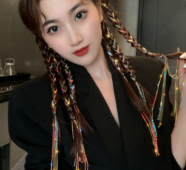 编发彩绳脏脏辫头绳辫子编头发的神器2021年闪钻链条马尾点缀头饰 2条
