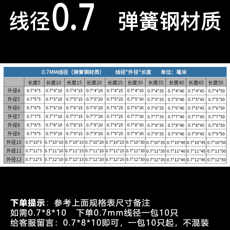 天颛弹簧钢/不锈钢弹簧压力回位压缩弹簧线径0340弹簧支持 线径07碳钢