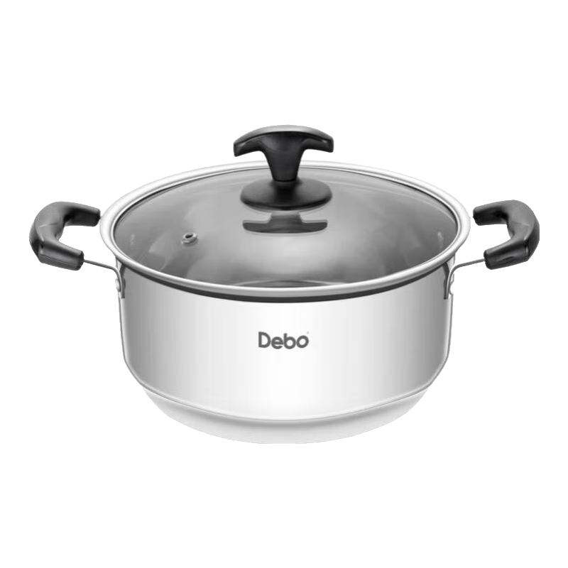 Debo 德铂汤锅不锈钢火锅小奶锅电磁炉明火通用可视锅盖  小汤锅 22cm