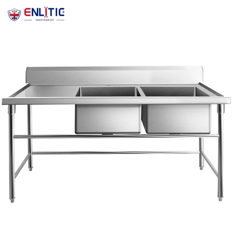 商用双星水池不锈钢水槽带平台厨房双星洗菜盆带