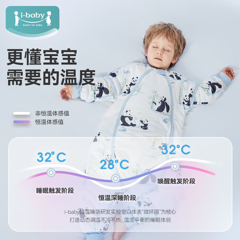ibaby×outlast太空科技恒温儿童睡袋婴儿秋冬夹棉分腿式睡衣宝宝包被 【舒适】熊猫家园(适合20-24℃) 【130码】建议身高120-135cm