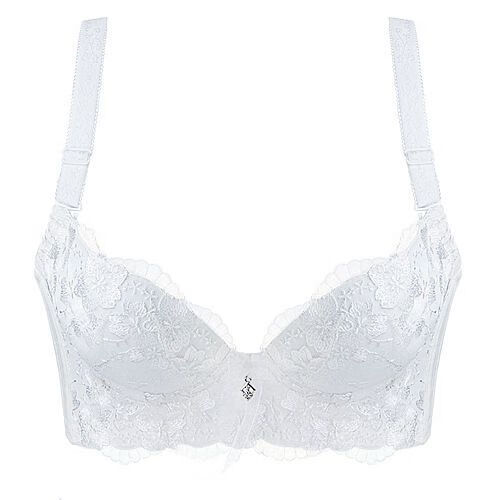 款仙黛尔白色花卉刺绣聚拢调整v型34中模杯女性感内衣三排扣文胸 白色