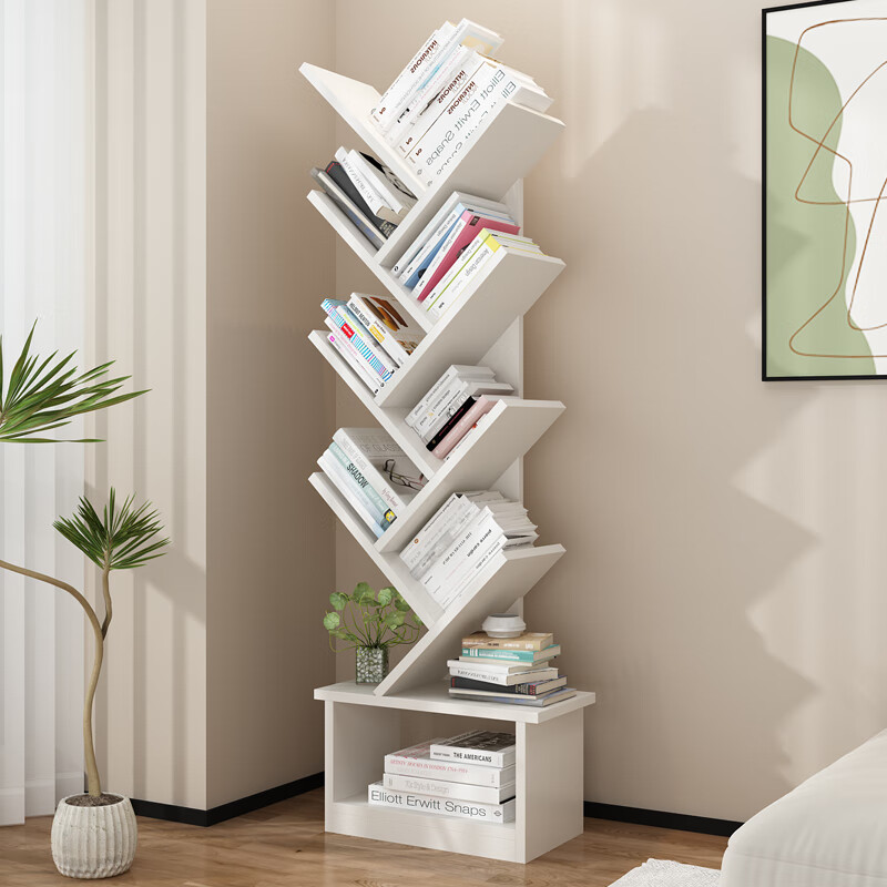 帅力书架 树形多层简易储物置物书架子136cm八层带格白色SL8373D